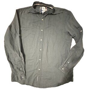 Zara Men XL Green Band Mandarin Collar Long Sleeve button Up Linen Resortwear